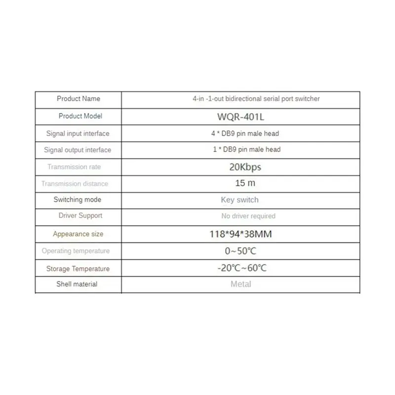 A41Z-포트 RS232 스위치 DB9 핀 COM 포트 공유기 4 In 1 Out 직렬 포트 공유 장치 버튼 스위치 내구성