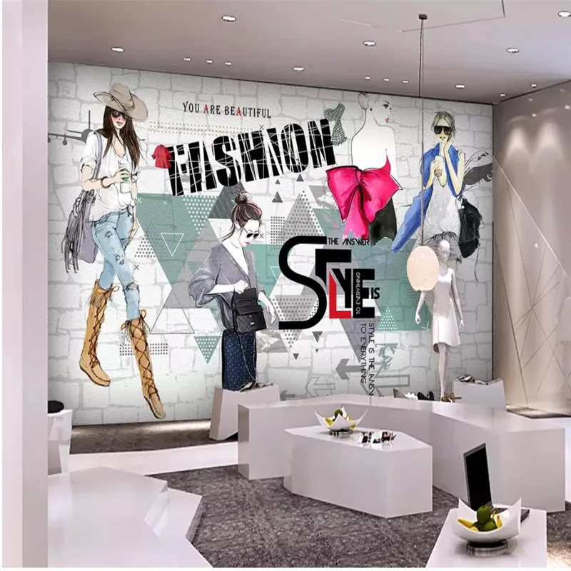 Personality Hand Painted 3D Fashion Casual Women'S Clothing Background Wallpaper Mural The Mall Clothing Store Wall Paper 3D