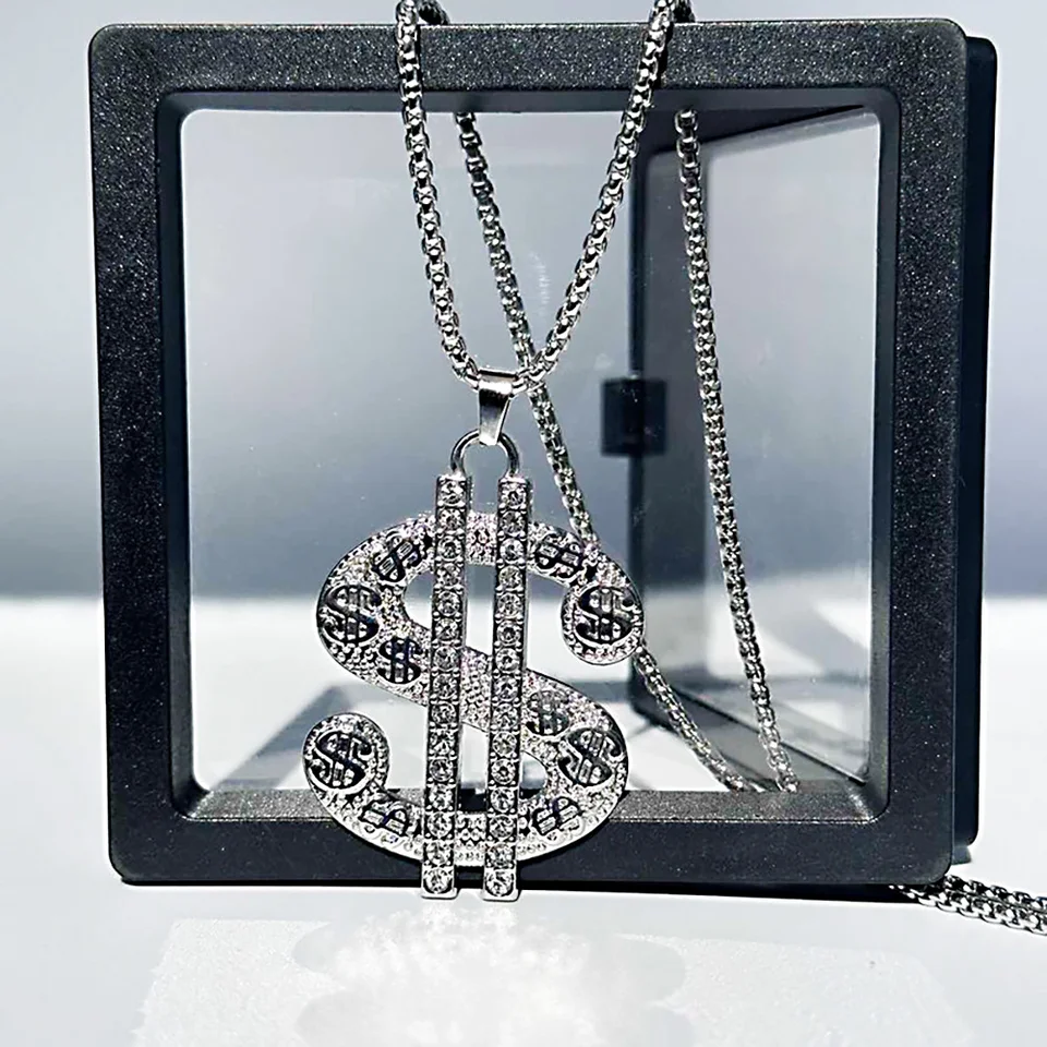 Hip Hop Rap Silver Color US Dollar Pendant Necklace Chain
