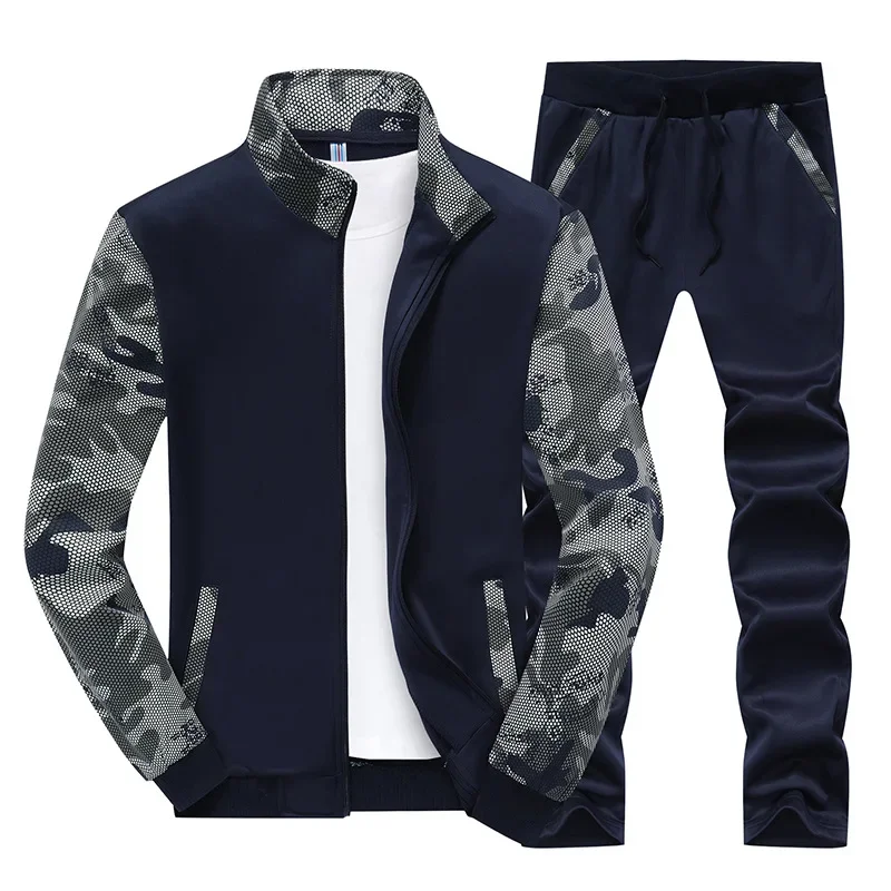 

Patchwork Fleece Casual Mens Sets Camouflage Sportswear Fitness Zipper Men Tracksuits Autumn Winter Man Jackets + Pants