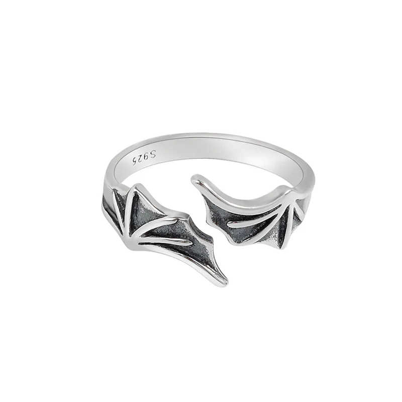 WYEAIIR 925 Sterling Silver Fine Retro Demon Bat Wings Resizable Opening Ring For Women Luxury Jewelry 6