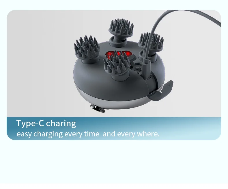 IPX7 Waterproof Electric Head Massager ,Wireless Portable Red Light Care Handheld Massager Stress Relax For Scalp