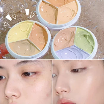 Correttore 3 Colori per Occhiaie, Alta Copertura, Crema Verde per Contorno Naso, Palette per Base Viso, Bellezza Coreana