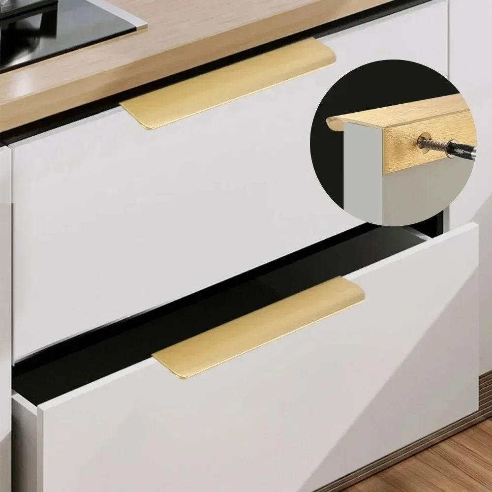 Cabinet Handles Hidden Kitchen Cupboard Pulls Drawer Knobs Aluminum Alloy for Furniture Long Furniture Hardware