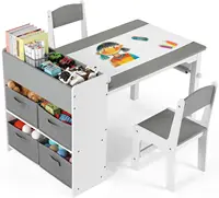 Table d'art pour enfants et 2 chaises, table de jeu artisanale pour tout-petits avec bacs de rangement, rouleau de papier 2