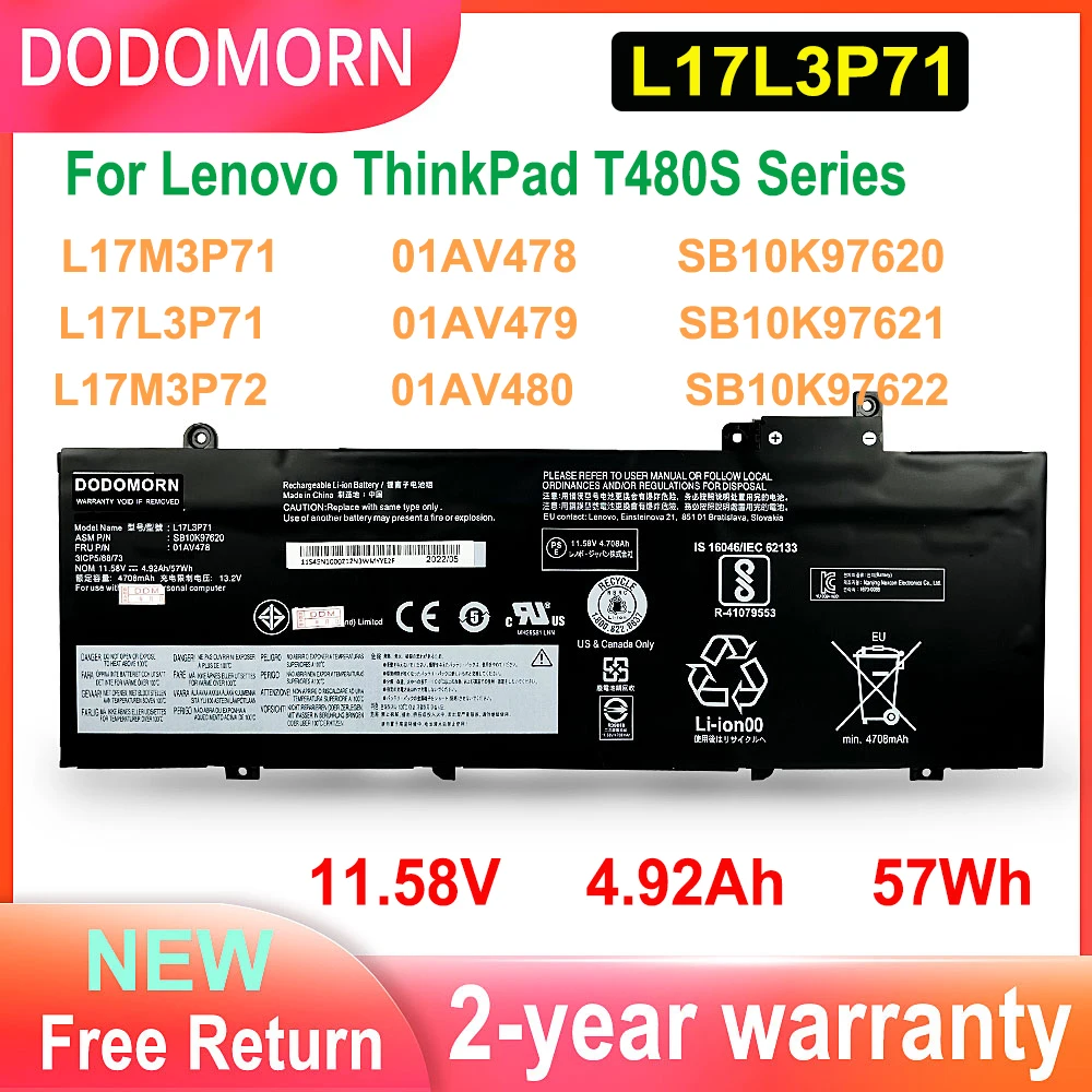Lenovo-ThinkPad T480S série bateria do portátil, L17L3P71,