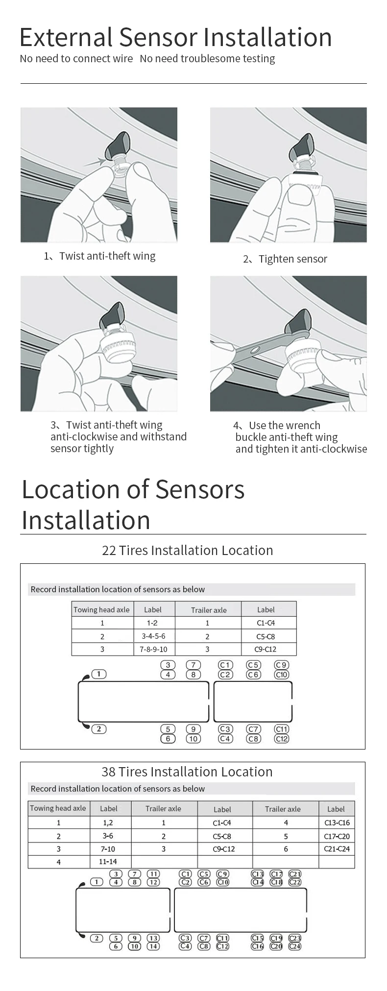 Xiaofei will solar 10-wheel truck tire pressure monitoring system real-time monitoring external sensor kit