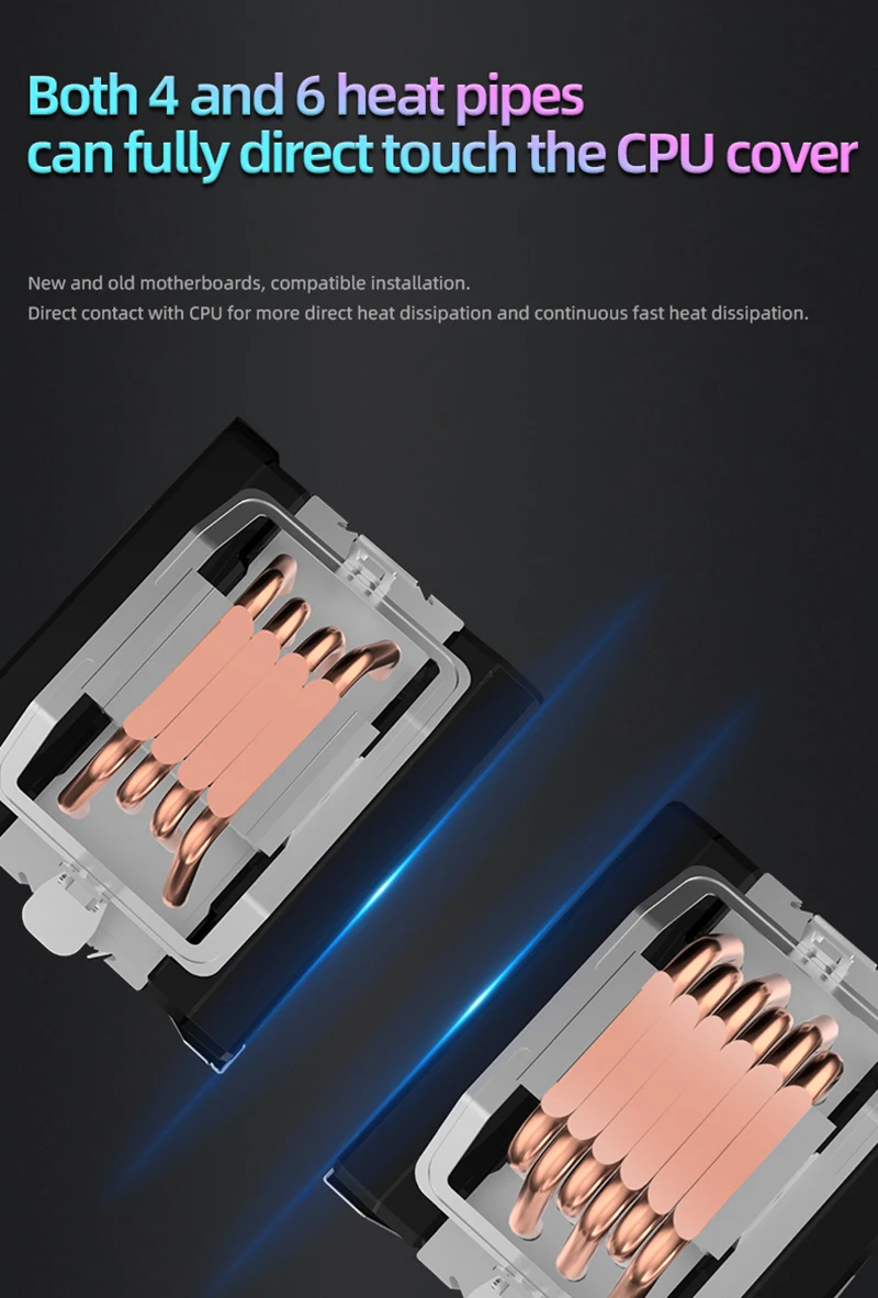 CPU Air Cooler 4 6 Heat Pipe PC Radiator Cooling ARGB PWM 12cm Fan For 1851/1700