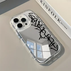 Black Abstract Graffiti Pattern Mirror Phone Case - Stylish Soft Cover - iPhone 15 Plus (Transparent)
