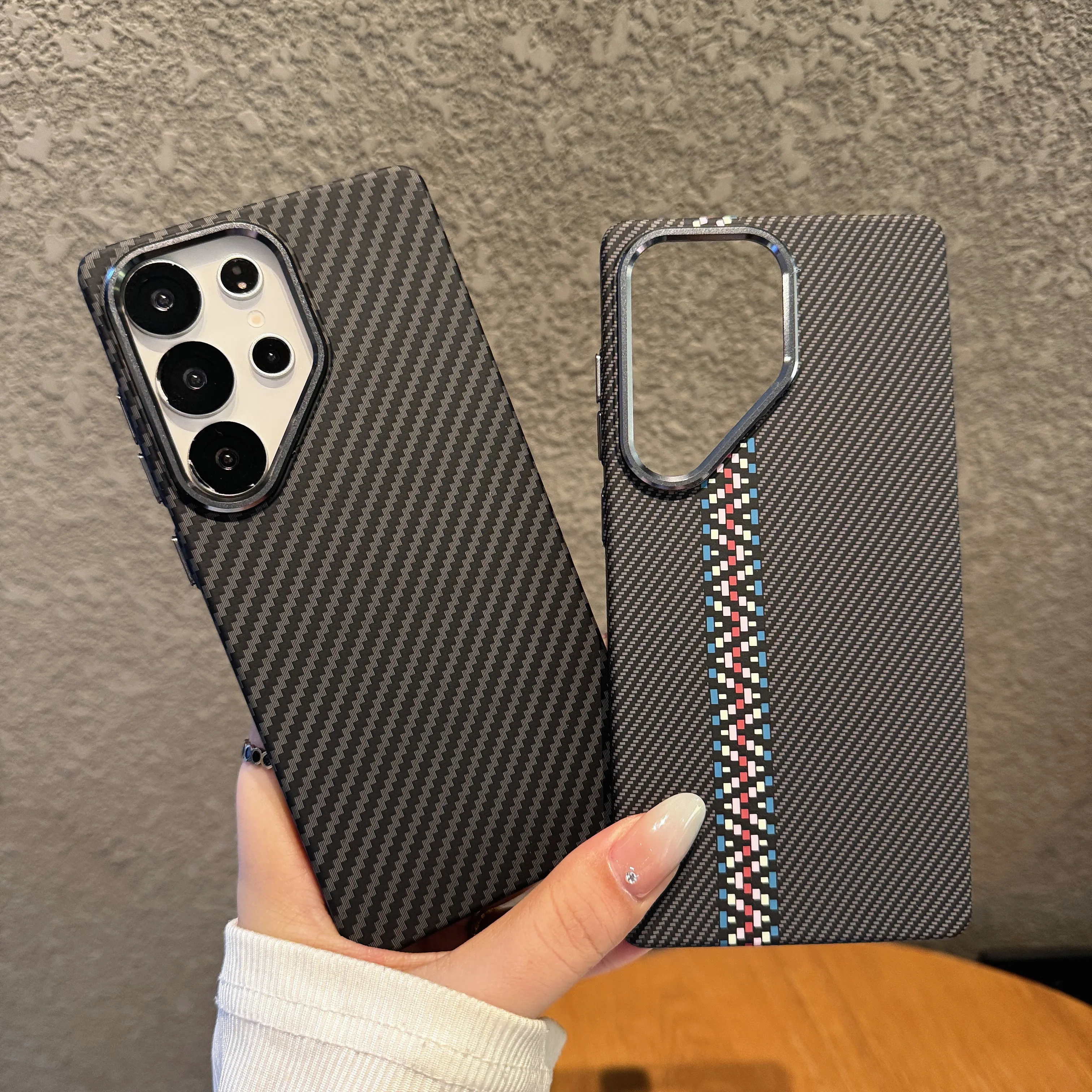 Ultra Thin Carbon Fiber Texture Magnetic Case with Alloy Lens Armor Cover