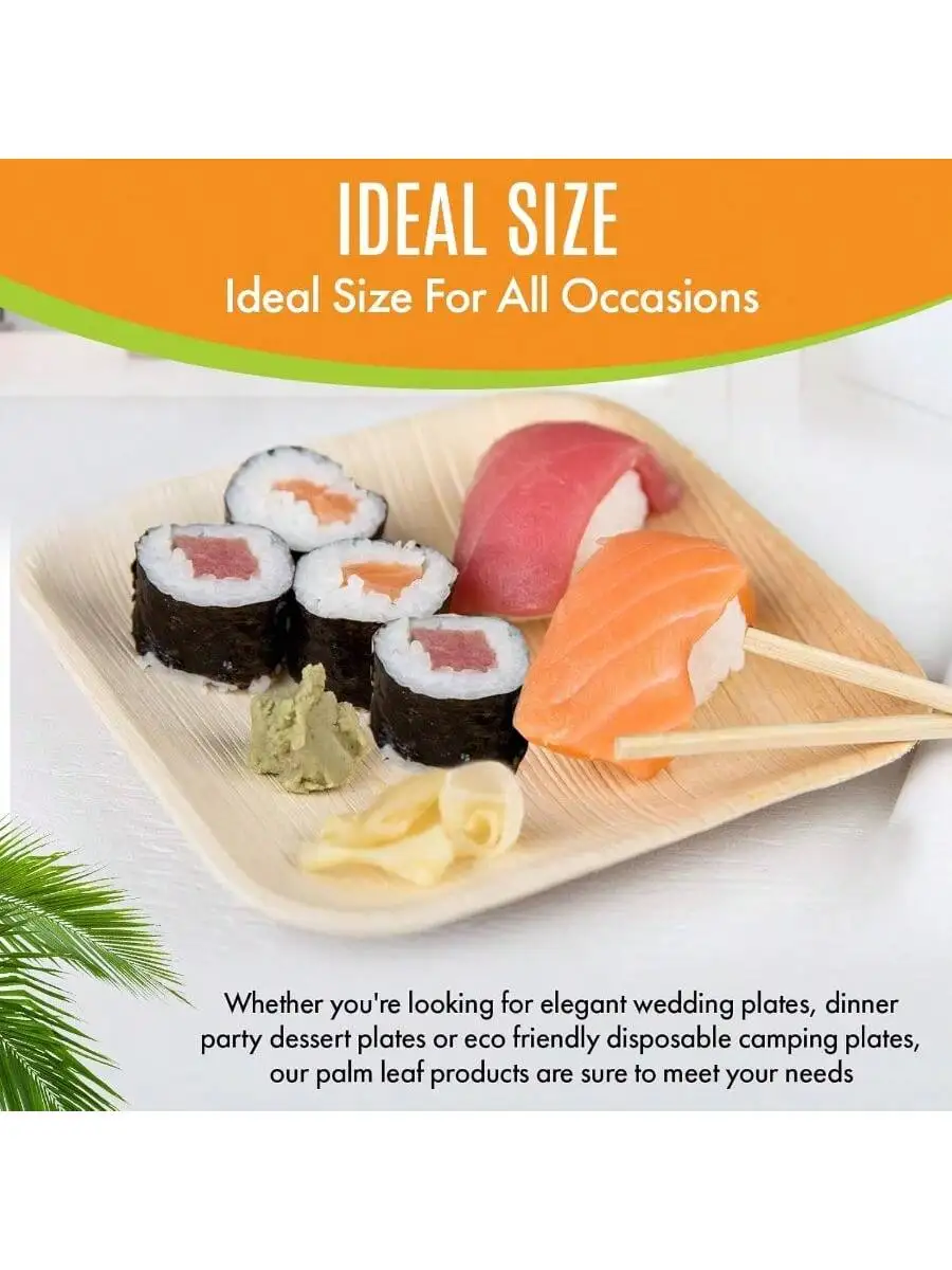 Raj Palm Leaf Plates [50-Pack] 6" Square Plates 6 CASES-300 PACK like Bamboo plates Disposable Strong Decorative Compo
