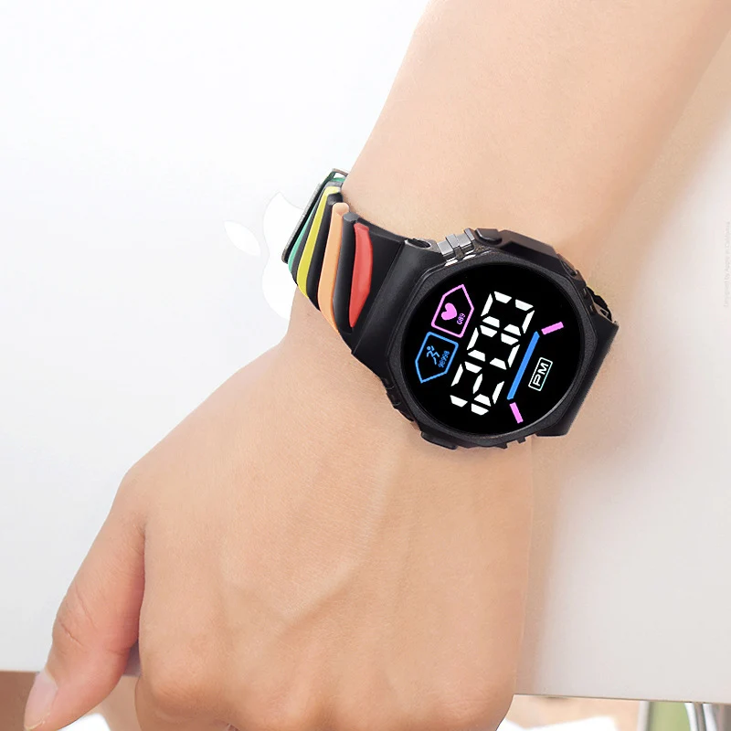 Led Digitaal Kinderen Horloge Polshorloge Voor Jongens Meisjes Waterdicht Siliconen Regenboog Kinderen Student Sport Elektronische Horloges