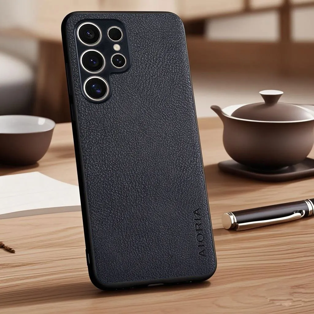 Elegant Vegan Lychee Pebbled Leather Phone Case - Premium Protective Cover