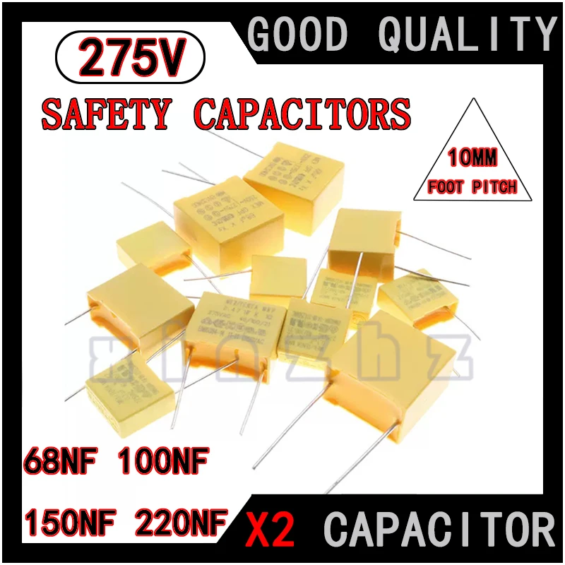 5PCS 275VAC X2 Safety Capacitor 275V 10mm 68NF 100NF 150NF 220NF 683K 104K 154K 224K Polypropylene Film