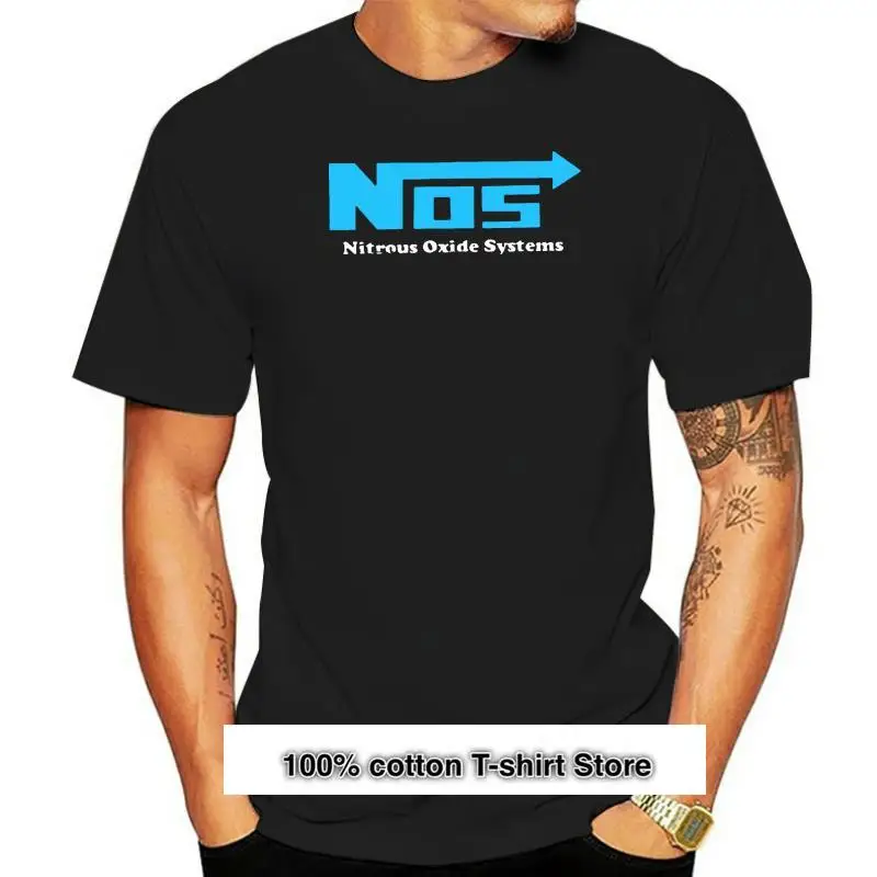 Camiseta Negra Para Hombre Con Logo Azul Nos Nitro Oxide Systems, Nueva