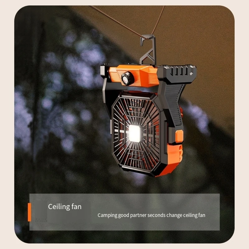 

D0AB Portable Outdoor Camping Fan with LED Light Hanging Fan with Timer Powerful Battery Operated Fan for Outdoor Car Tent