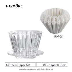 Portable Pour - Over Coffee Dripper Set with Filter Cup (Clear 50filters)