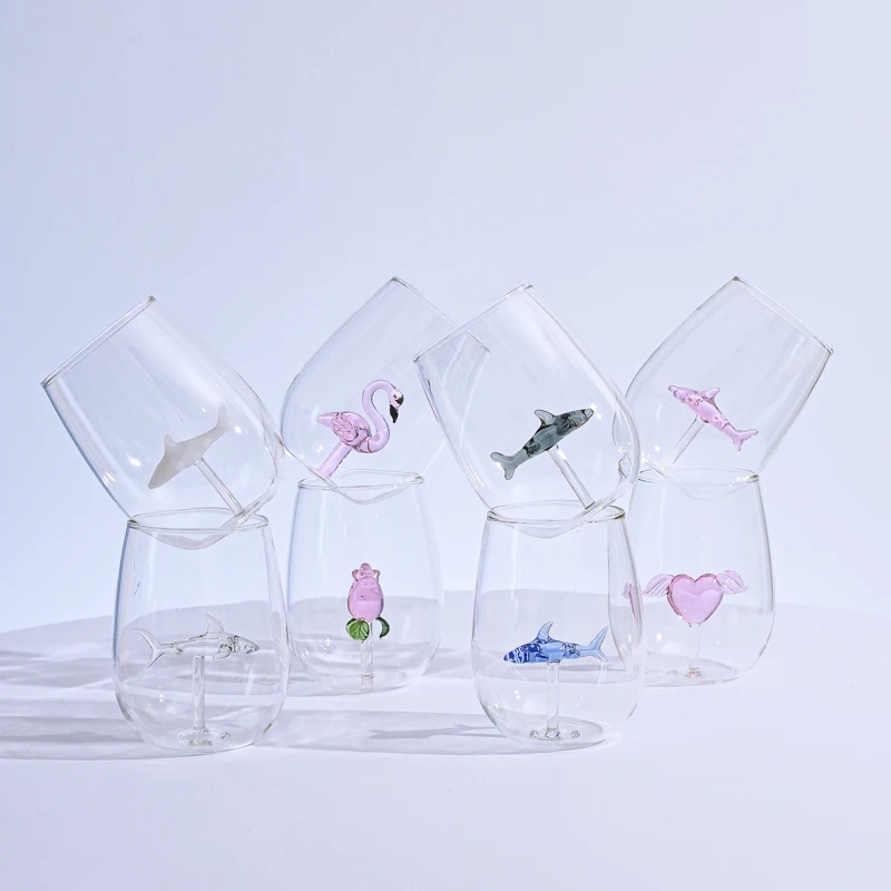 3D Shark Rose Love Glass Cup Wine Transparent Glass Mug Heat-resistant Cup Drinkware Tea Juice Milk Coffee Mug Home
