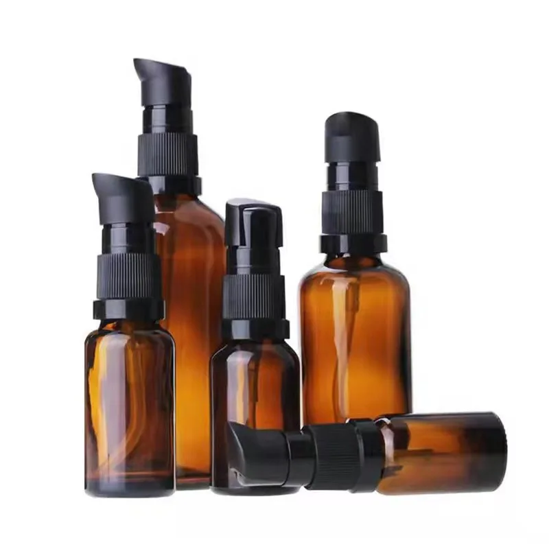 5X 5/10/15/20/30/50/100ml Amber Glass Spray Bottle Lotion Pump Liquid Sprayer Dropper Fine Mist Refillable Bottles Perfume Jars