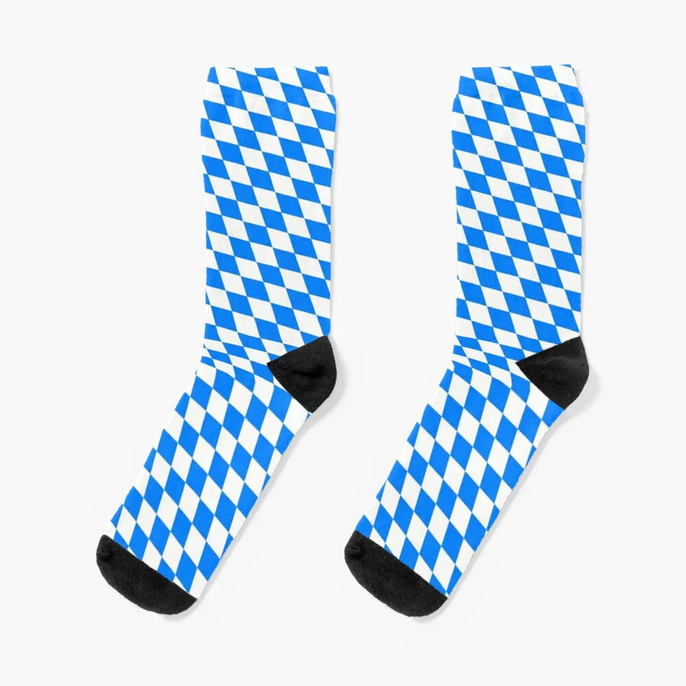 Bavarian Blue and White Diamond Flag Pattern Socks Sheer Socks Men Women'S Funny Socks caribbean flag pattern face