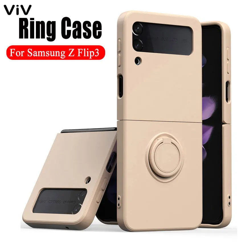 

Чехол-книжка из жидкого силикона для Samsung Z Flip 3, мягкий ударопрочный матовый чехол с кольцом-держателем и подставкой для Samsung Galaxy Z