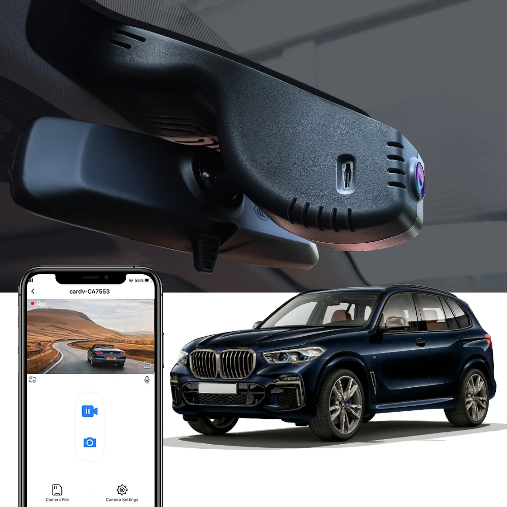 FITCAMX Dash Cam Per BMW X5 (2019-2022), Integrata Nello Specchio, WiFi 4K UHD, Sensore D'Urto, Con Scheda 64GB