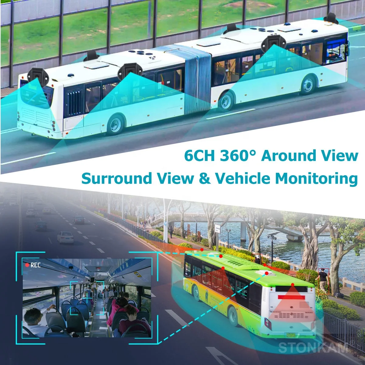스톤캄 AI 360 카메라 트럭용 6채널 6개 카메라 HD 신형 디자인 특수 차량용 360 카메라 시스템