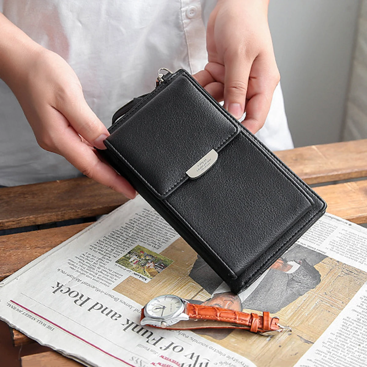 Wallet Japanese and Korean Small Fresh Mobile Phone Bag Ladies Purse Women's Mobile Phone Bag PU Leather Wallet