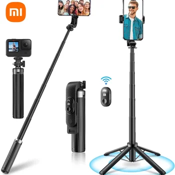 샤오미 셀카 스틱 휴대폰 삼각대, 확장형 충전식 블루투스 컨트롤, 안드로이드 아이폰 스마트폰용, 1/4 인치 나사 포함, 40 인치 상품 이미지