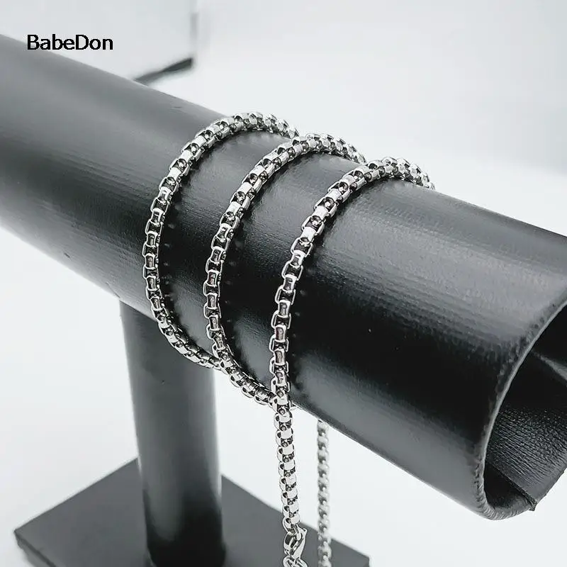 BabeDon 2MM 2.5MM 3MM Box Chains Stainless Steel Necklace DIY Long Necklaces Jewelry for Women Men Statement 45CM-75CM