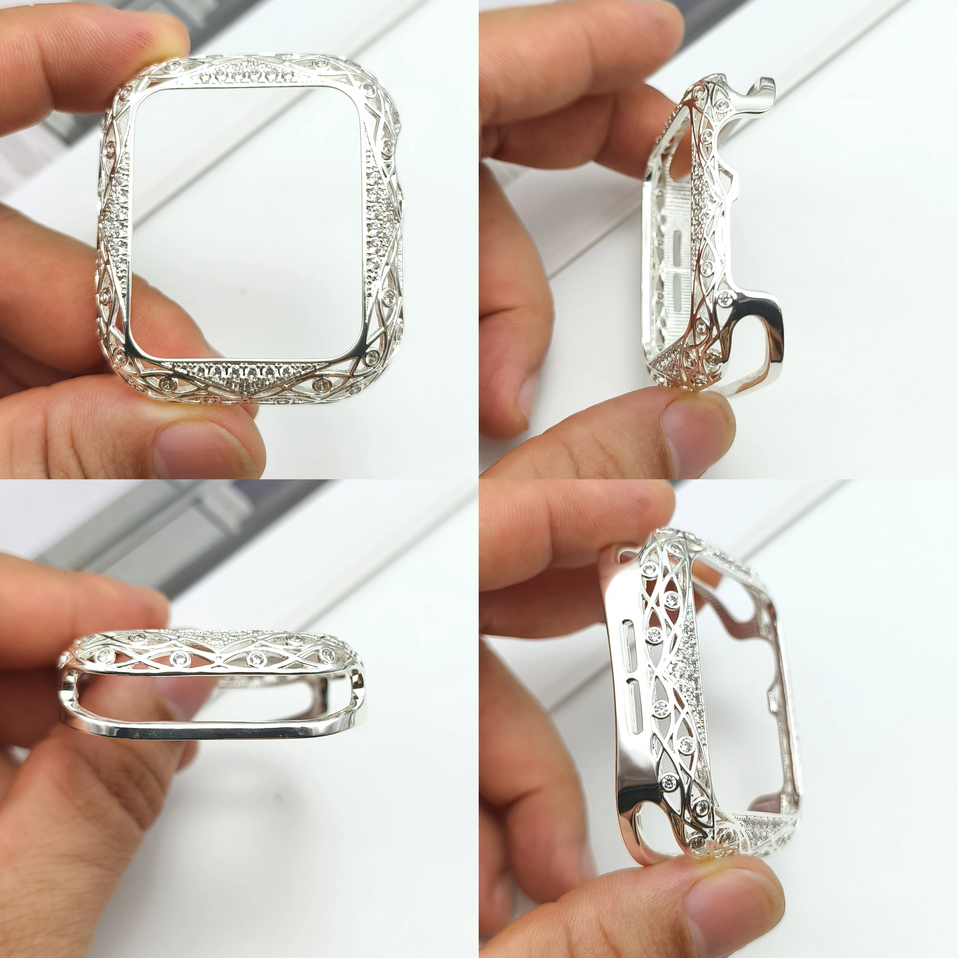 Hochwertiges, mit Diamanten besetztes Hohlgehäuse aus Aluminiumlegierung mit Tulpenmuster für S11 S10 46 45, 44–38 mm, modisches Gehäuse für iWatch S9 S8 S7 – Detail 10