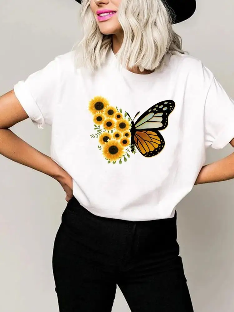 

Flower 90s Trend Butterfly Clothing Tee Basic Women Clothes Print T Shirt Short Sleeve Summer Top Fashion Graphic T-shirt