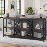 Extra Long Console Table, 70.9 inch Narrow Sofa Tables with 3 Tier Wood Storage Shelves Industrial Metal Frame for Entryway 1