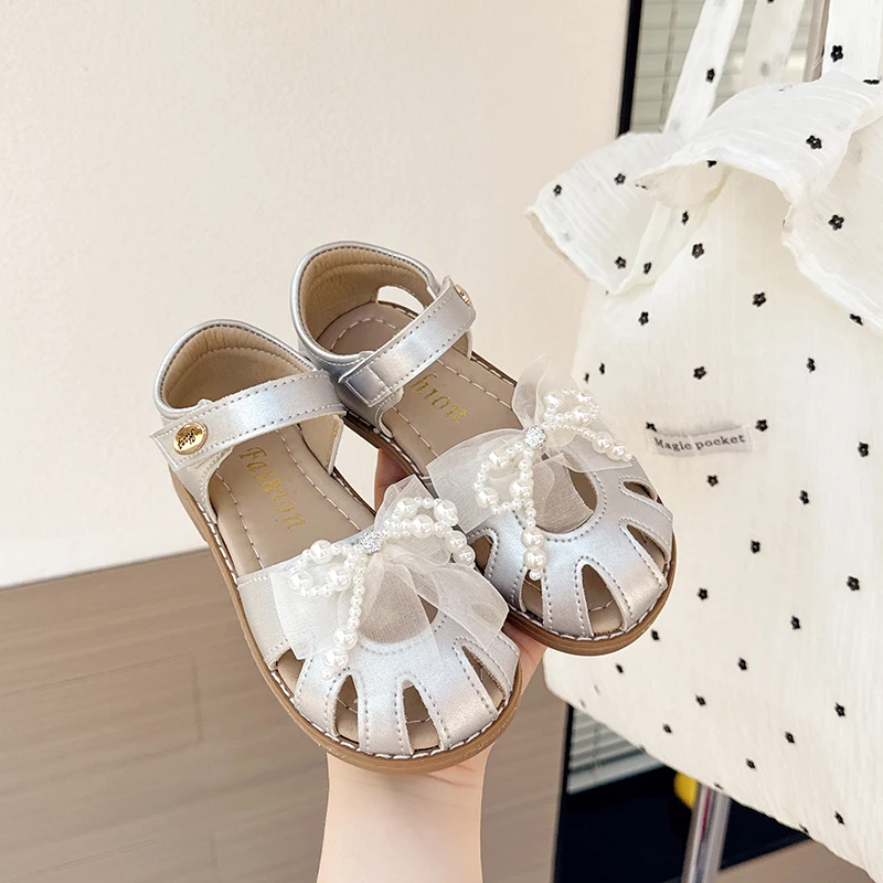 Girls Summer Non Slip Sandals Beading Bowtie Party Shoes