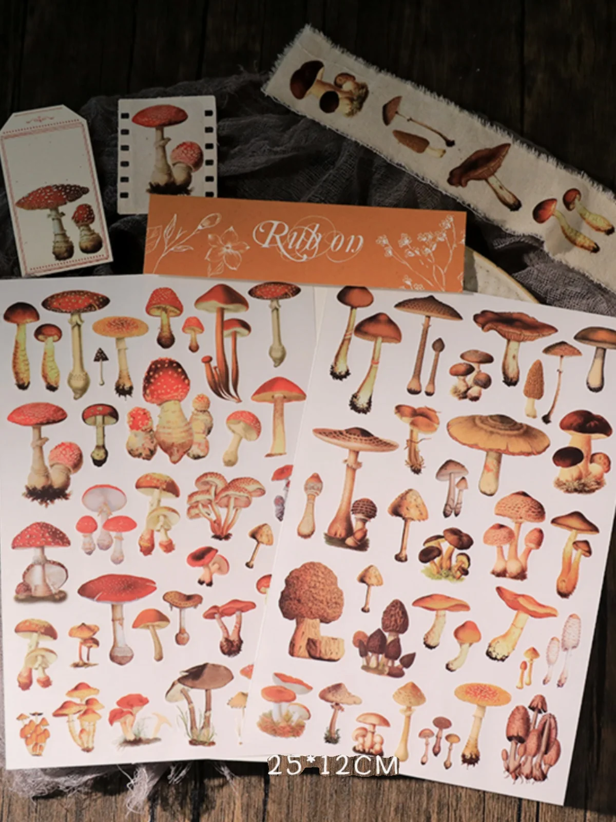 

2023 Vintage Mushroom RUB ON Sticker Scrapbooking Junk Journal Crafts Transfer Stickers DIY Photo Albums Decorative