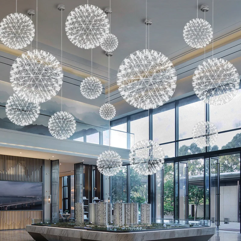 LED Chandelier Modern Brief Loft Spark Ball LED Lights Chandelier Fixture Firework Stainless Steel Lobby Lustre Pendant Lamp Home Deco