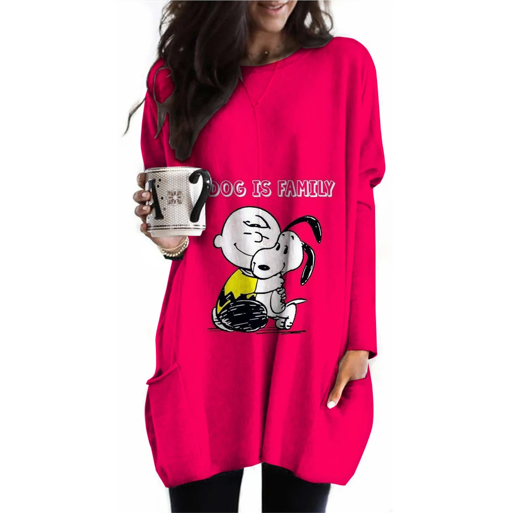 thumbnail image 1 of Camiseta de manga larga con cuello redondo para mujer, de primavera y otoño, talla grande 3XL, informal, holgada, con bolsillo, de Snoopy, 1 of 5