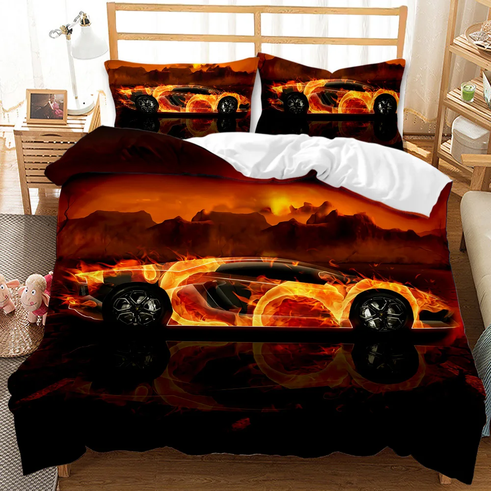 

Sports Car Duvet Cover Race Teens Boys Girls Polyester Quilt Cool Theme of Science Fiction Bedroom Decor