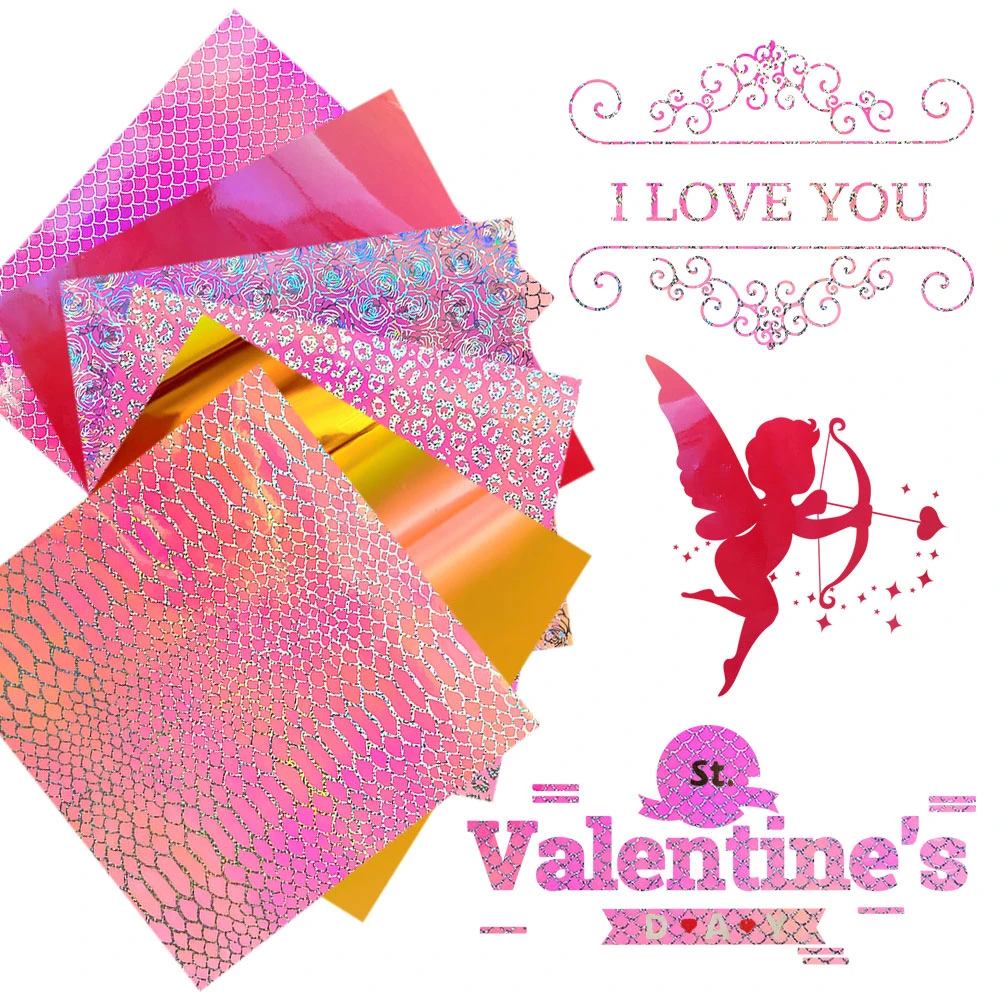 6 Sheets Holographic Iridescent Permanent Vinyl Valentine's Day Adhesive Vinyl 12"x10" for Cup Craft Signs Home Decor for cut