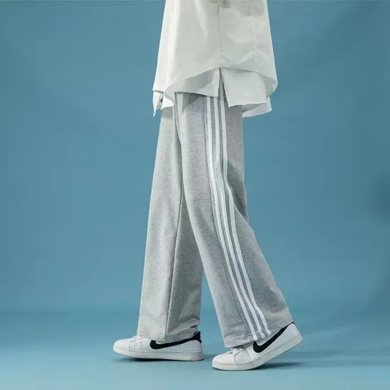 Men's Casual Straight-leg Sweatpants Loose-fit Hong Kong Style Lightweight Spring Autumn Fashionable Striped Wide-leg Pants casual pants casual sports pants