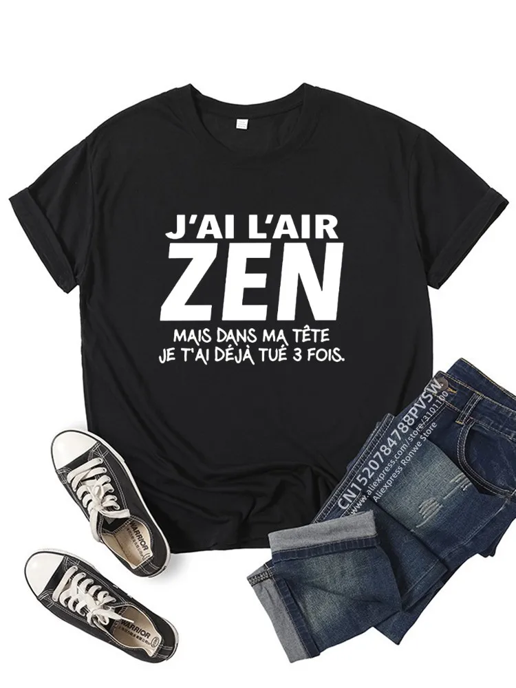 France Letter J'Ai l'air Zen mais dans ma tête Je t'ai déjà tué Trois Graphic T-shirt Girl Y2K Harajuku Black Pink Red Tee Tops 3