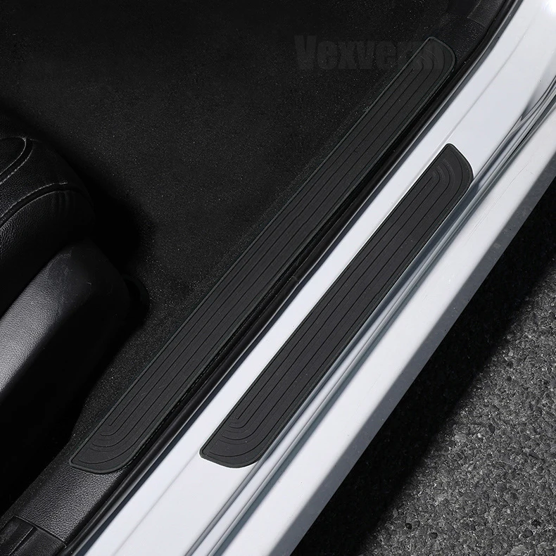 Car Door Plate Protector Stickers Rubber Durable Sill Scuff Cover Anti Scratch Decal Door Plate Protector 4pcs, car door threshold sticker