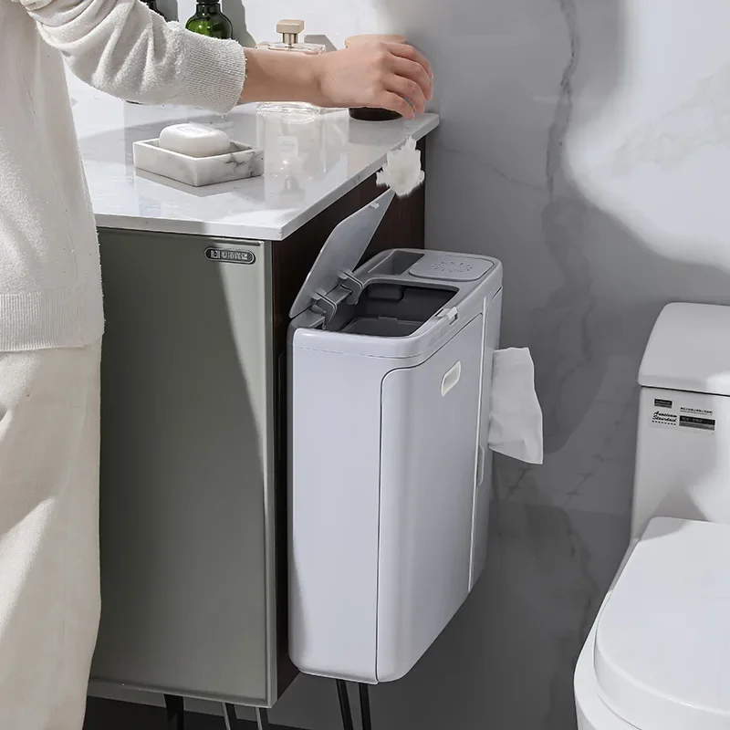 

Wall-mounted Cabinet Door Kitchen Trash Can with Lid.Household Living Room Bathroom Trash Bin Toilet Wall Hanging Storage Bucket
