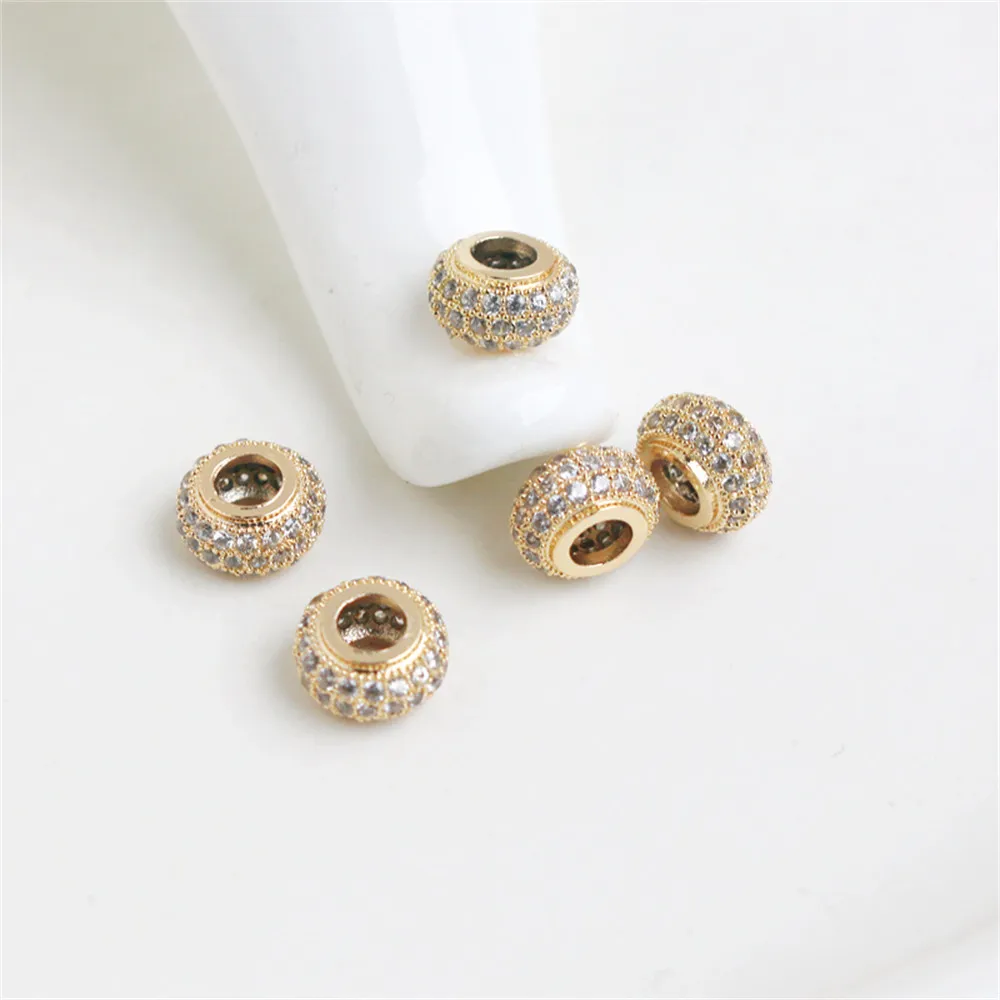 

14k gold wrapped accessories/micro-set zircon tire beads 8mmdiy beads jewelry loose beads bracelet necklace pendant