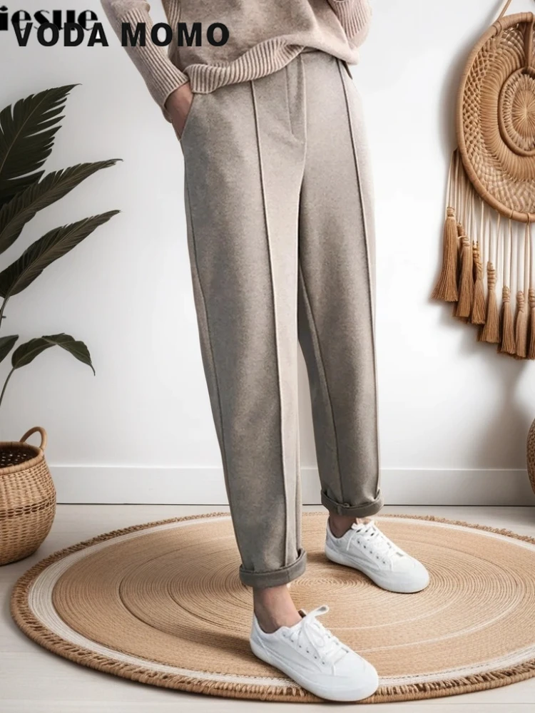

Thicken Women Pencil Pants womens 2022 Autumn Winter clothes OL Style Wool Female Work Suit Pant Loose Female Trousers Capris