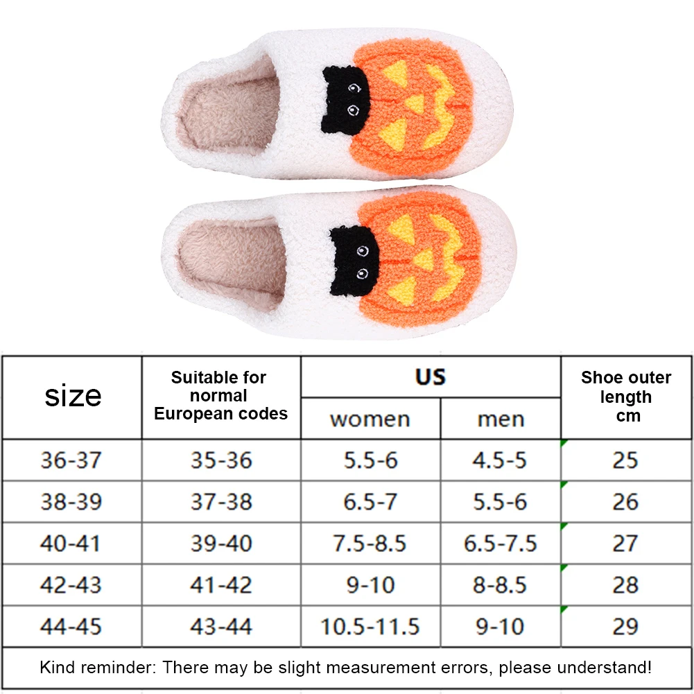 Plush Slippers For Women Men Cotton Slippers With Pumpkin Ghost Face Pattern Winter Warm Shoe Home Indoor Floor Non Slip Slipper
