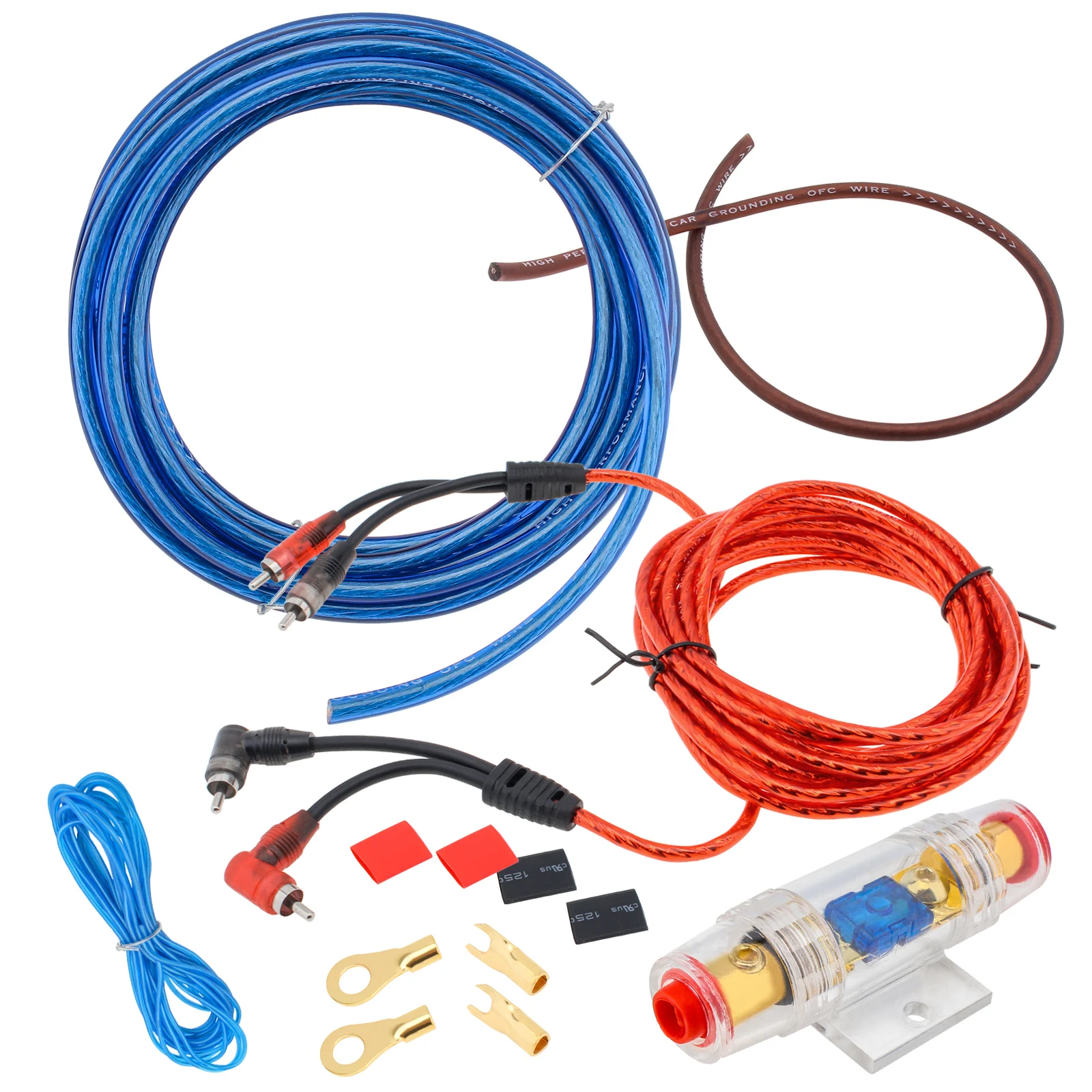 1 Set 8 Gauge Serviceable Car Audio Amplifier Wiring Kit with Fuse Suit, Blue Amplifier Installation Wiring Kit