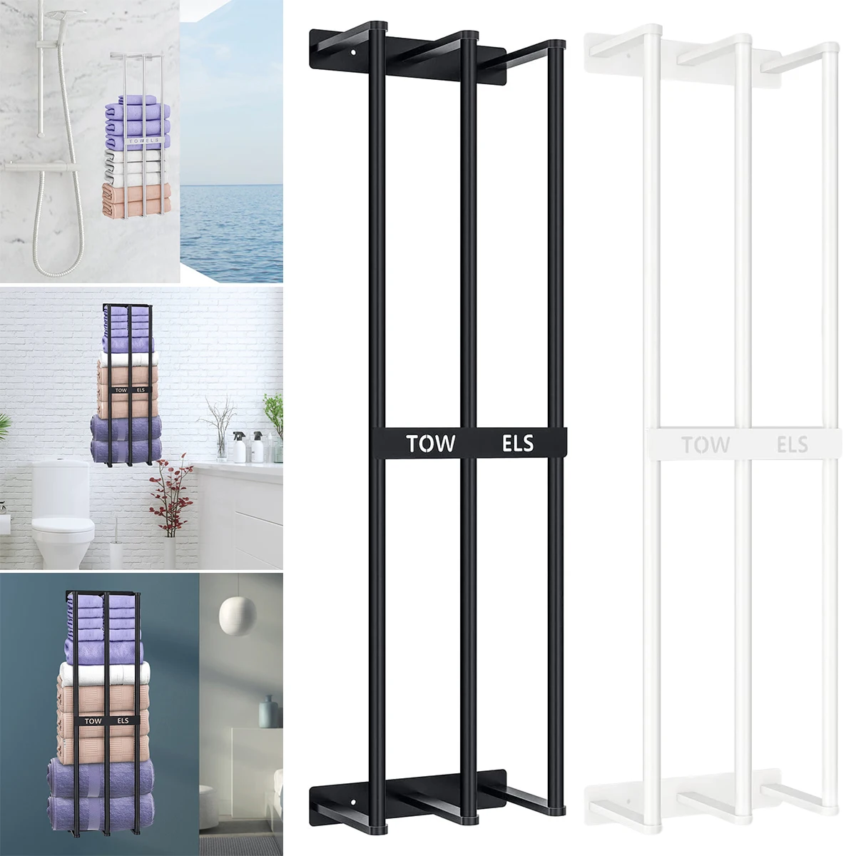 Wall Mounted Towel Rack Stainless Steel Rolled Bath Tower Holder Durable Three Rods Bathroom Organizer for Home Laundry