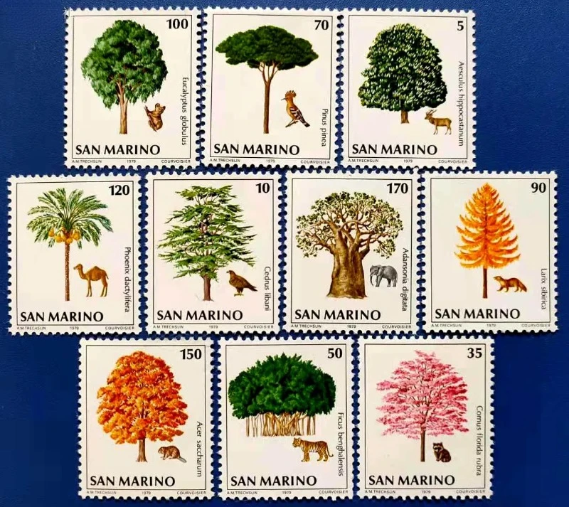 10 Pezzi, San Marino,1979, Alberi E Animali Rari, Protezione Dell'Ambiente, Timbro Vegetale, Nuovo Timbro, Alta Qualità, Mnh