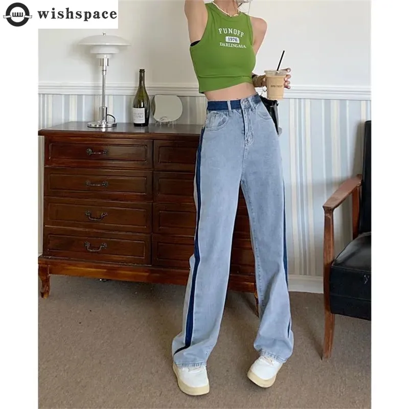 Large Light Blue Straight Jeans Women's Spring and Summer 2022 New Korean High Waist Slim Fashion Loose Wide Leg Jeans